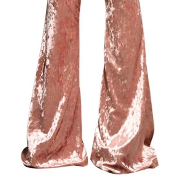 Bubble Gum Barbie Baby Pink Crushed Velvet Bell Bottom Flare Pants - Picture 2 of 9